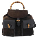 GUCCI Bamboo Backpack Suede Navy Gold 003 2058 0016 Auth mr2566-13