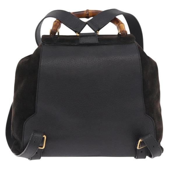 GUCCI Bamboo Backpack Suede Navy Gold 003 2058 0016 Auth mr2566