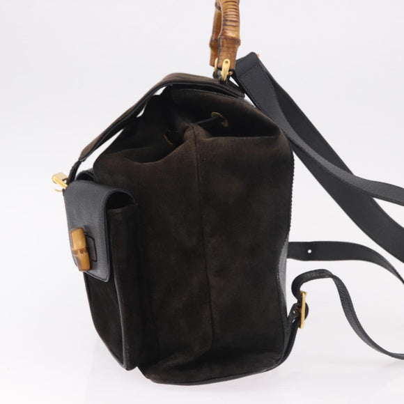 GUCCI Bamboo Backpack Suede Navy Gold 003 2058 0016 Auth mr2566