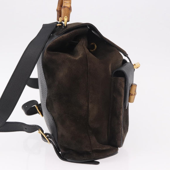 GUCCI Bamboo Backpack Suede Navy Gold 003 2058 0016 Auth mr2566