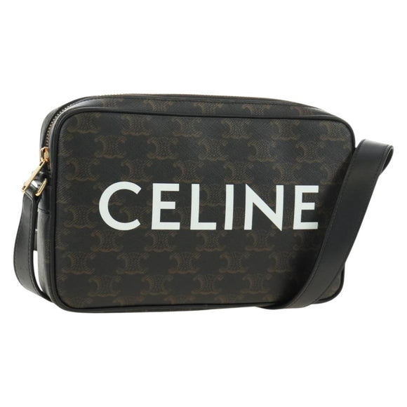 CELINE Triomphe Medium Messenger Bag Shoulder Bag PVC Black Gold Auth mr2571SAM