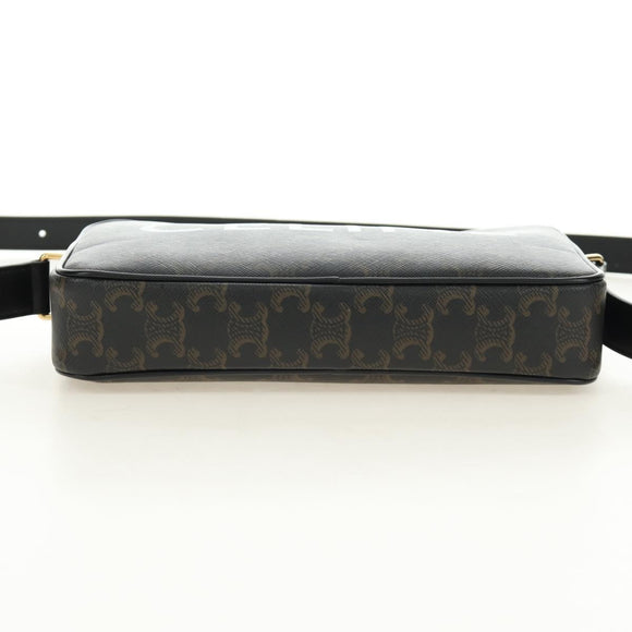 CELINE Triomphe Medium Messenger Bag Shoulder Bag PVC Black Gold Auth mr2571SAM