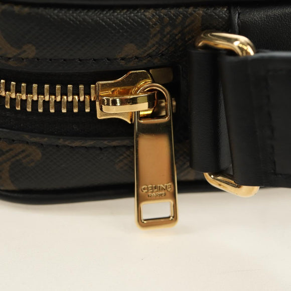 CELINE Triomphe Medium Messenger Bag Shoulder Bag PVC Black Gold Auth mr2571SAM