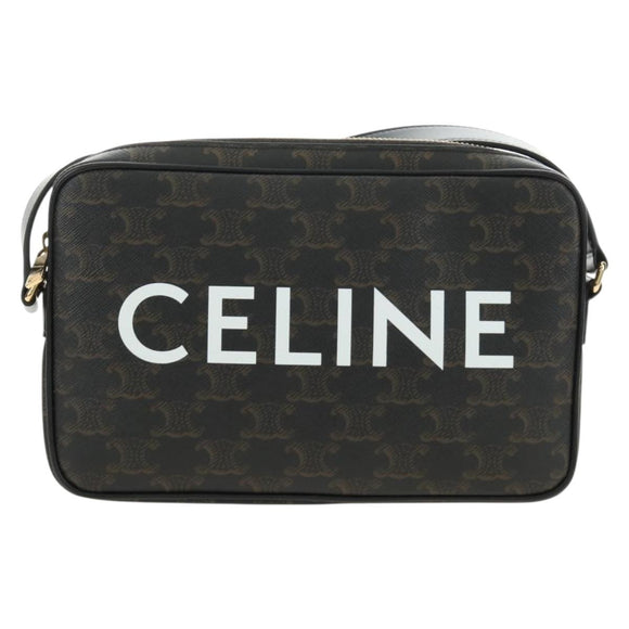 CELINE Triomphe Medium Messenger Bag Shoulder Bag PVC Black Gold Auth mr2571SAM