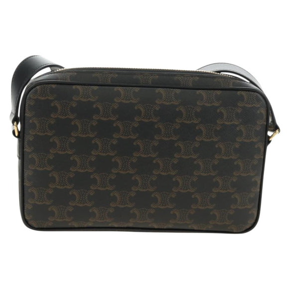 CELINE Triomphe Medium Messenger Bag Shoulder Bag PVC Black Gold Auth mr2571SAM