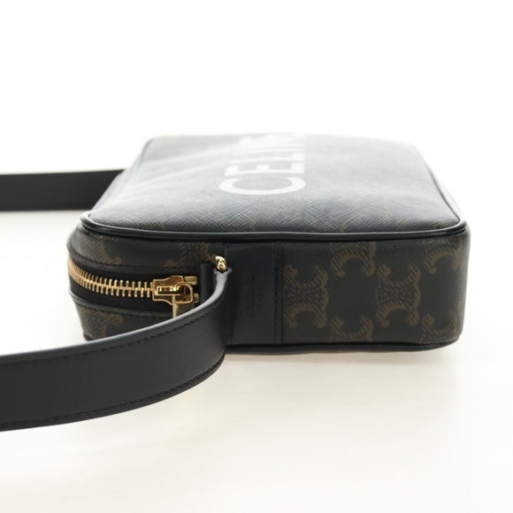 CELINE Triomphe Medium Messenger Bag Shoulder Bag PVC Black Gold Auth mr2571SAM