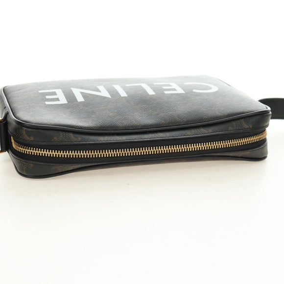 CELINE Triomphe Medium Messenger Bag Shoulder Bag PVC Black Gold Auth mr2571SAM