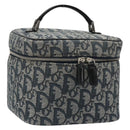 Christian Dior Trotter Canvas Vanity Hand Bag Navy Silver Auth mr2574V-1