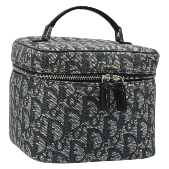 Christian Dior Trotter Canvas Vanity Hand Bag Navy Silver Auth mr2574V