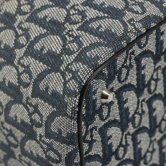 Christian Dior Trotter Canvas Vanity Hand Bag Navy Silver Auth mr2574V