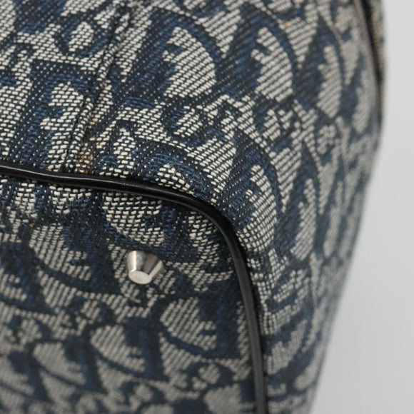 Christian Dior Trotter Canvas Vanity Hand Bag Navy Silver Auth mr2574V