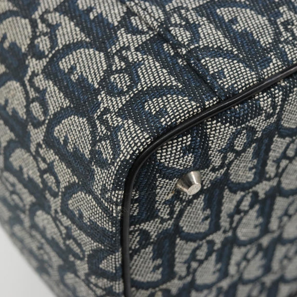 Christian Dior Trotter Canvas Vanity Hand Bag Navy Silver Auth mr2574V