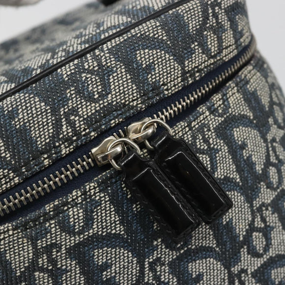 Christian Dior Trotter Canvas Vanity Hand Bag Navy Silver Auth mr2574V