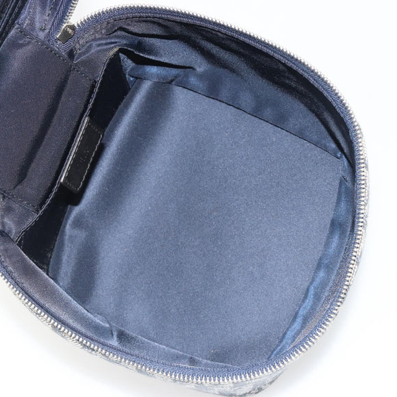 Christian Dior Trotter Canvas Vanity Hand Bag Navy Silver Auth mr2574V