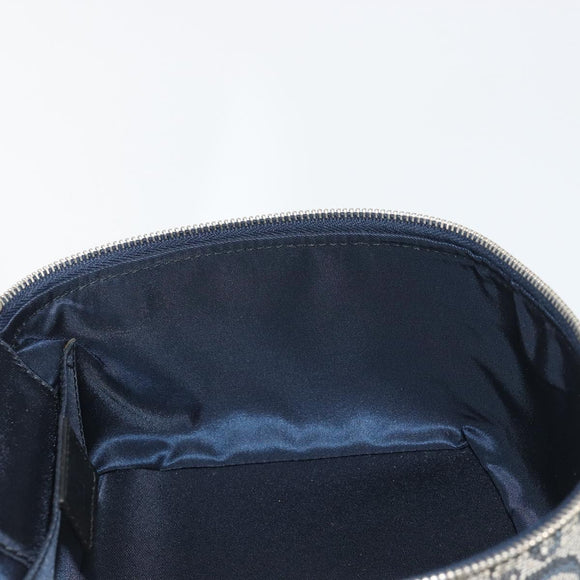 Christian Dior Trotter Canvas Vanity Hand Bag Navy Silver Auth mr2574V