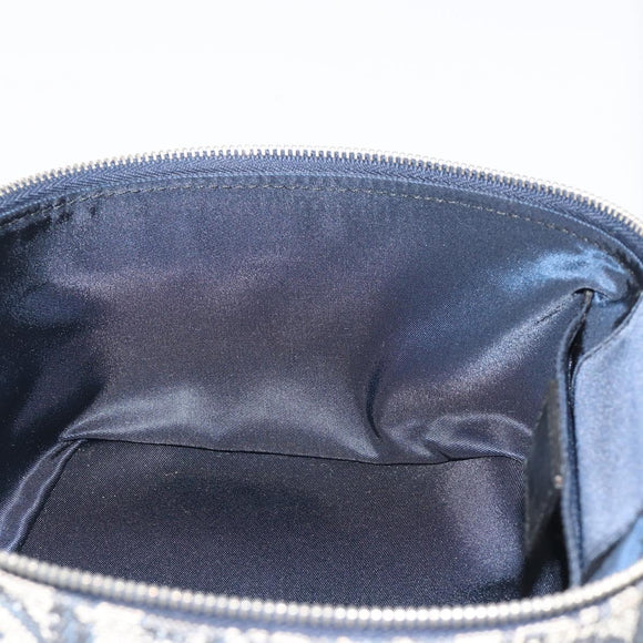 Christian Dior Trotter Canvas Vanity Hand Bag Navy Silver Auth mr2574V