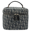 Christian Dior Trotter Canvas Vanity Hand Bag Navy Silver Auth mr2574V-13