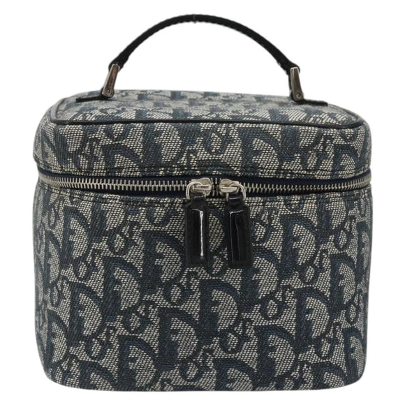 Christian Dior Trotter Canvas Vanity Hand Bag Navy Silver Auth mr2574V