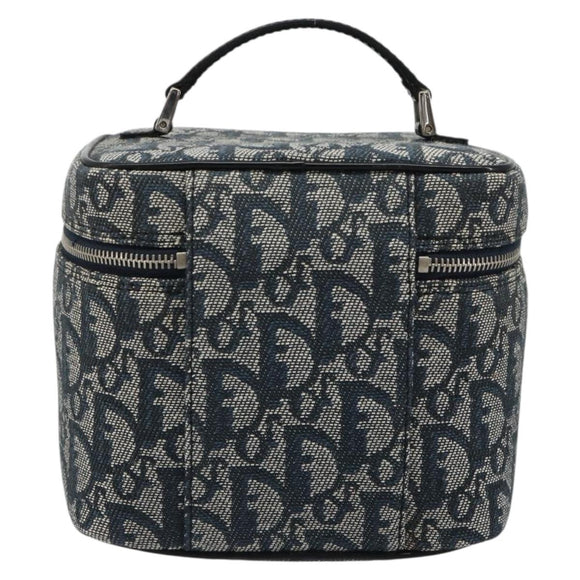 Christian Dior Trotter Canvas Vanity Hand Bag Navy Silver Auth mr2574V