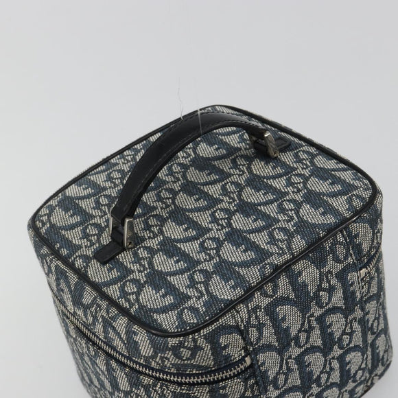 Christian Dior Trotter Canvas Vanity Hand Bag Navy Silver Auth mr2574V