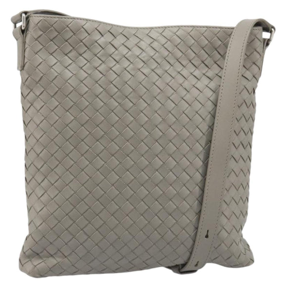 BOTTEGA VENETA INTRECCIATO Shoulder Bag Leather Gray Silver Auth mr2576A