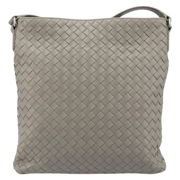 BOTTEGA VENETA INTRECCIATO Shoulder Bag Leather Gray Silver Auth mr2576A