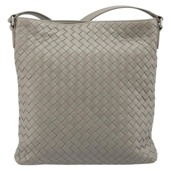 BOTTEGA VENETA INTRECCIATO Shoulder Bag Leather Gray Silver Auth mr2576A