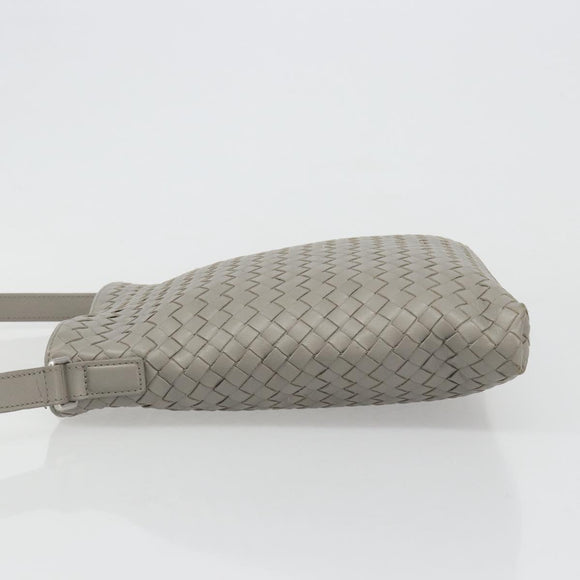 BOTTEGA VENETA INTRECCIATO Shoulder Bag Leather Gray Silver Auth mr2576A