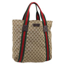 GUCCI GG Canvas Web Sherry Line Tote Bag Beige 189669 Auth mr2577A-1