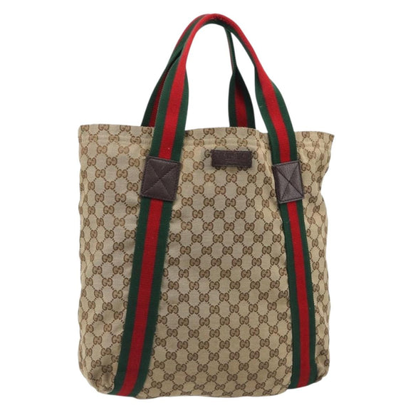 GUCCI GG Canvas Web Sherry Line Tote Bag Beige 189669 Auth mr2577A