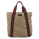 GUCCI GG Canvas Web Sherry Line Tote Bag Beige 189669 Auth mr2577A-13