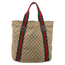GUCCI GG Canvas Web Sherry Line Tote Bag Beige 189669 Auth mr2577A-2