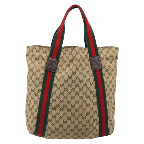 GUCCI GG Canvas Web Sherry Line Tote Bag Beige 189669 Auth mr2577A