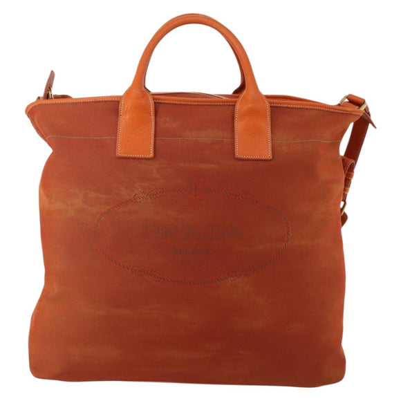 PRADA Hand Bag Canvas 2way Orange Gold Auth mr2579V