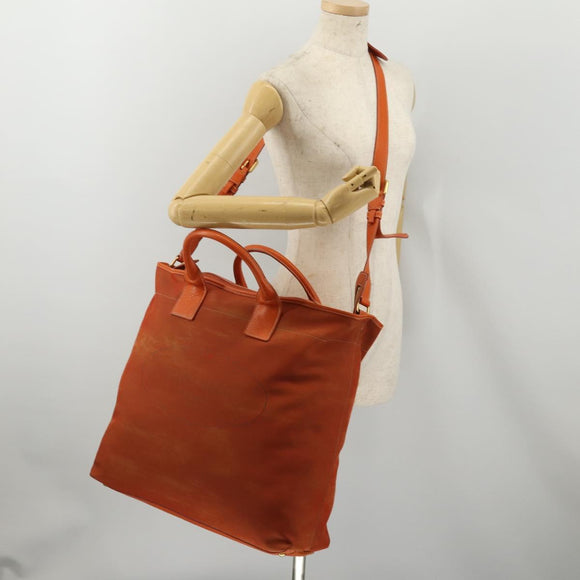PRADA Hand Bag Canvas 2way Orange Gold Auth mr2579V