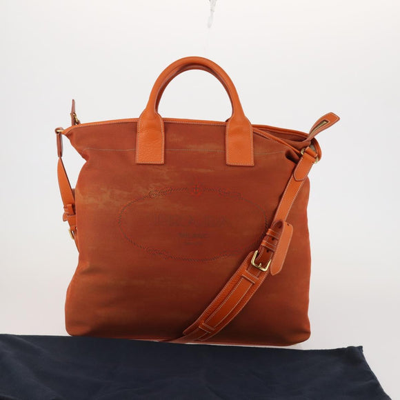 PRADA Hand Bag Canvas 2way Orange Gold Auth mr2579V