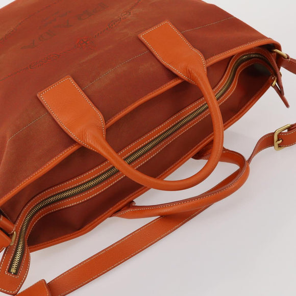 PRADA Hand Bag Canvas 2way Orange Gold Auth mr2579V