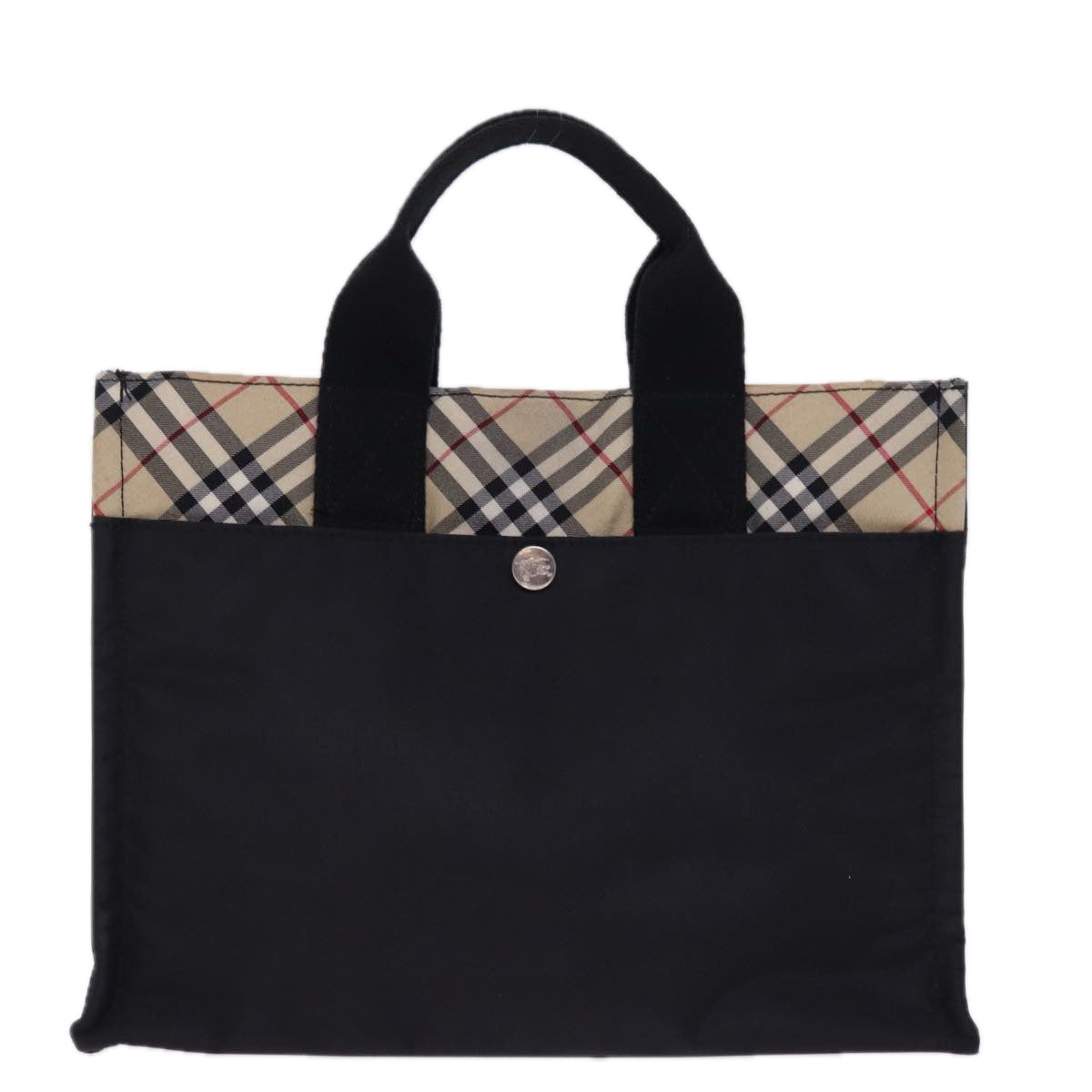 BURBERRY Nova Check Blue Label Hand Bag Nylon Beige Black Auth mr258