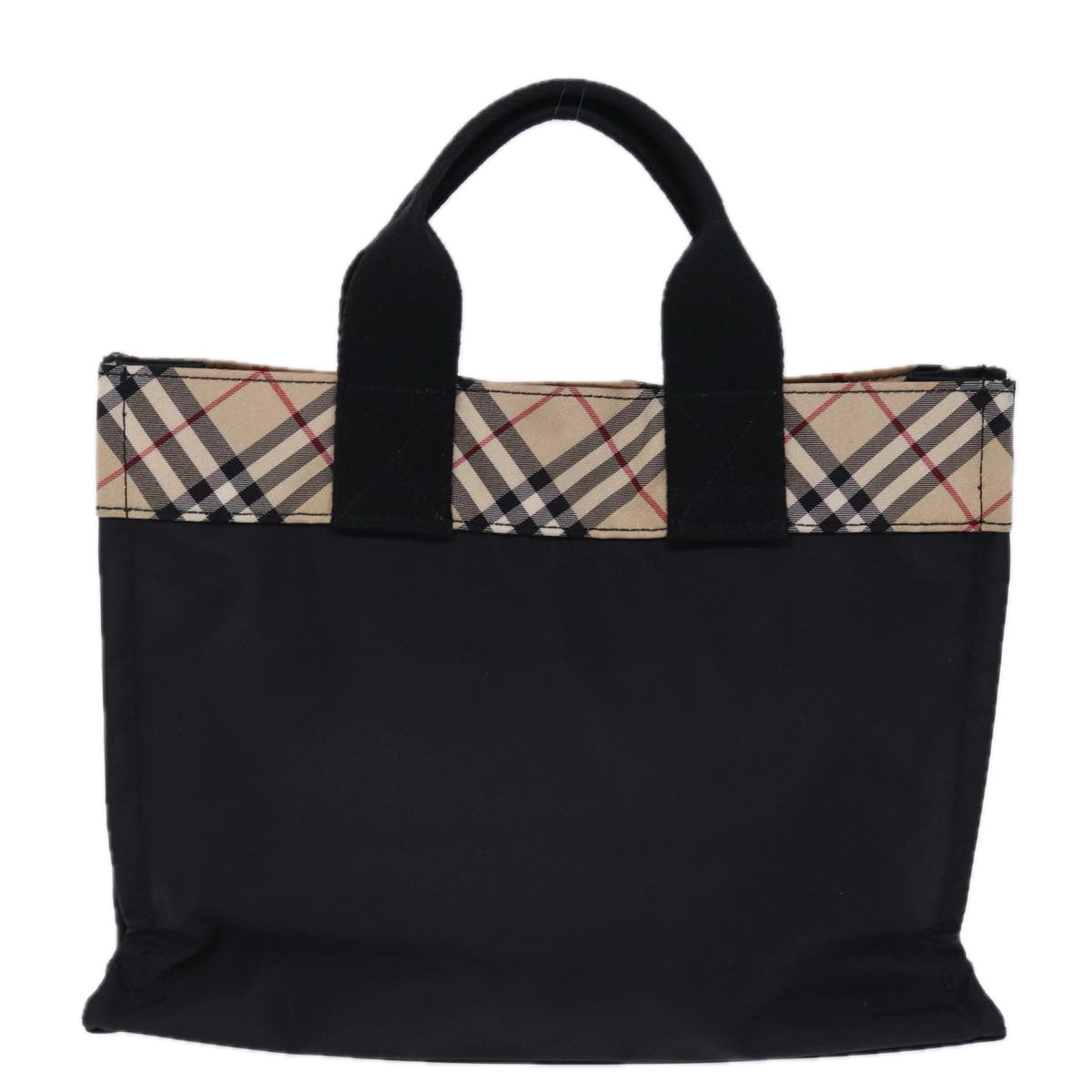 BURBERRY Nova Check Blue Label Hand Bag Nylon Beige Black Auth mr258