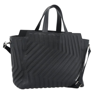 BALENCIAGA Car Hand Bag Leather 2way Black Silver 679461 Auth mr2586V