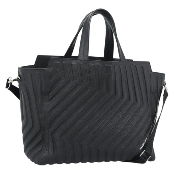 BALENCIAGA Car Hand Bag Leather 2way Black Silver 679461 Auth mr2586V