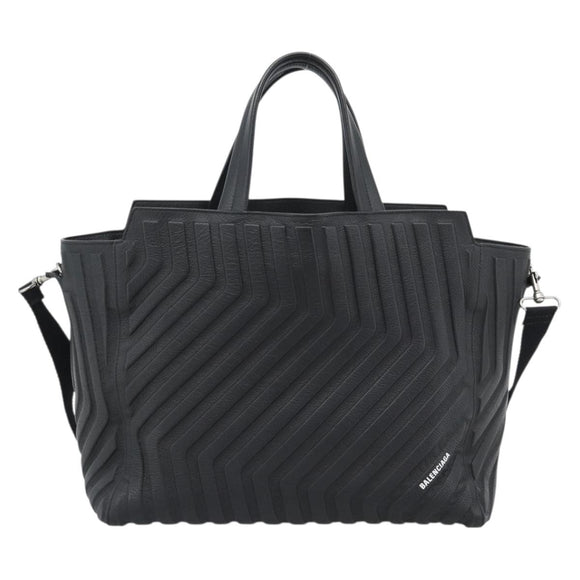 BALENCIAGA Car Hand Bag Leather 2way Black Silver 679461 Auth mr2586V