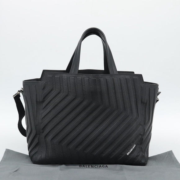 BALENCIAGA Car Hand Bag Leather 2way Black Silver 679461 Auth mr2586V