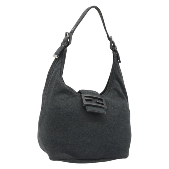 FENDI Mamma Baguette Hand Bag cotton Gray Silver Auth mr2591