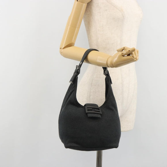 FENDI Mamma Baguette Hand Bag cotton Gray Silver Auth mr2591