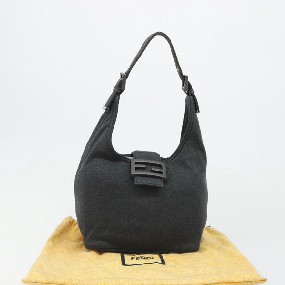 FENDI Mamma Baguette Hand Bag cotton Gray Silver Auth mr2591