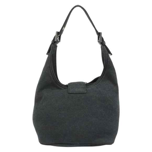 FENDI Mamma Baguette Hand Bag cotton Gray Silver Auth mr2591