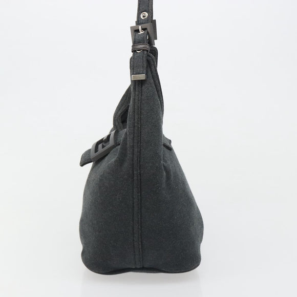 FENDI Mamma Baguette Hand Bag cotton Gray Silver Auth mr2591