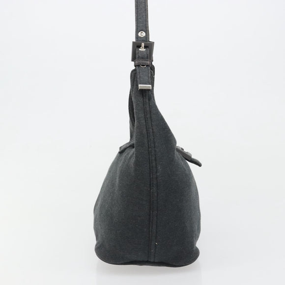FENDI Mamma Baguette Hand Bag cotton Gray Silver Auth mr2591