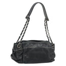 CHANEL Chain Shoulder Bag Lamb Skin Navy Silver CC Auth mr2596A-1